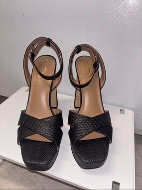 Sam Edelman Black Woven Platform Ankle-Strap Sandals